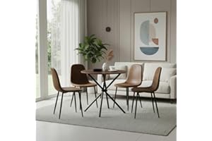 Homy Casa Round Wooden Dining Table set, 80cm Retro Kitchen Table & 4pcs Dining chairs for Dining Room, Industrial Style Rustic Brown and Black (Dining table & 4 chairs set)