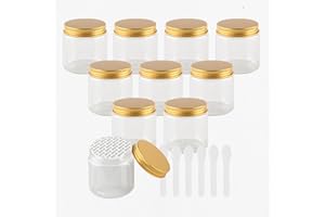 PQPAUTY 12 Pièces Vides Petit 250 ml Transparent Cosmétique Pot en Plastique avec Couvercle Or 250 g Pots de Cosmétique Crème de Bouteille Contenant avec 6x Spatules
