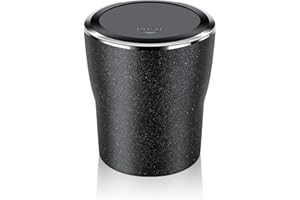 Chingde Cnicero coche, Cenicero, Cenicero con tapa, Cenicero multifuncional para coche, luz LED automática, revestimiento de metal ignífugo, sellado y extraíble, gran capacidad (Negro, 1 Pieza)