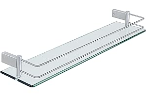 SAYAYO Étagères de Salle de Bain Étagère de Douche en Verre Étagère Murale Rangement Douche avec Tablette, Verre Trempé Rectangulaire, Finition Brossé, 60CM, EGC1000-60-LS