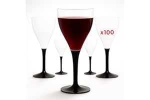 Table'Colors Lot de 100 Verres A Pied Plastique Lavable et Reutilisable - Emboitage Parfait, Grande Stabilité, Idéal Mariage, Anniversaire, Réceptions - Contenance 16cl (Noir)