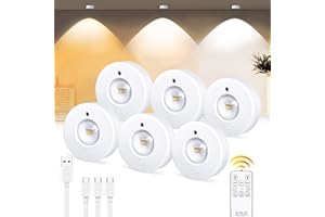 EPOCHGLO Under Cabinet Kitchen Lights Rechargeable Wireless Puck Lights with Remote, 3 Color Temperatures Battery Operated LED Dimmable Push Lights Round Stick on Wall Display Shelf Cupboard with Timer 6 Pack