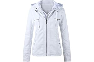 POLPQED Chaqueta Mujer Negra Chaqueta de Cuero Abrigo con Capucha Mujer Invierno Chaqueta Elegante Chaqueta Corta Chaqueta Mujeres de Invierno de Cuero Pu Biker Chaqueta con Bolsillos con Cremallera S~Xxxxl