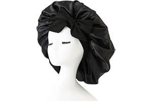 Ilamvie Bonnet en soie régulable en satin, doux et confortable (noir)