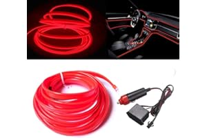 Balabaxer Rot El Wires Car Kit，5M Flexible Neon EL Draht für Autos DC 12V Neonatmosphäre Glühendes Elektrolumineszenzlicht Glühendes Neonlicht
