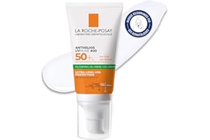 La Roche-Posay, Anthelios UVMUNE 400, Gel Crème Très Haute Protection Oil Control, SPF50+, Sans Parfum, Pour Peaux Mixtes à Grasses à Tendance Acnéique, 50 ml