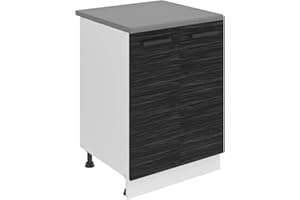 B BELINI GROUP Belini Mobiletto da cucina Mobile Mobile da cucina 60 cm Larghezza SD2 Mobile da cucina con piano di lavoro Armadietto da cucina con 2 ante Ebano reale