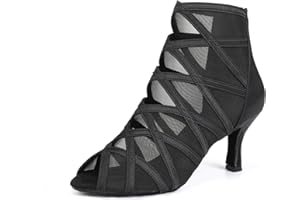 TINRYMX Zapatos de Baile Latino Mujer Punta Abierta Cremalleras Profesional de salón Tango Salsa,Model-YCL445-7