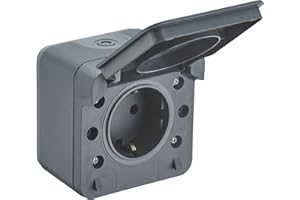 DEBFLEX - Cyklone - Enchufe Exterior Estanco Completo - Toma de Corriente de Pared IP55 - Interior/exterior - Instalación en Superficie - Gris Oscuro - 75 x 75 x 55 mm
