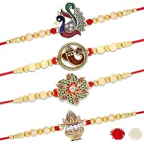 Riddhika Ventures Gold Plated Meenakari Rakhi Set Of 2 - Traditional Rakshabandhan Gift With Roli Chawal & Card