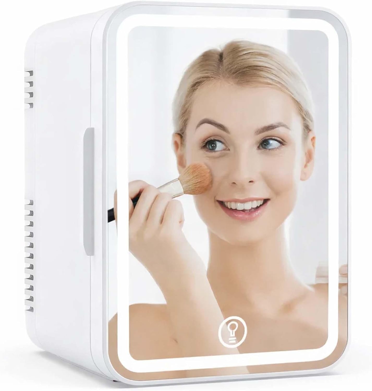 MoraRise 6L Mini Fridge for Bedrooms, Portable Cooler & Warmer Skincare Fridge with LED Mirror, AC/DC Compact Beauty Fridge for Food, Car, Home, Office, Drinks, Cosmetic, Skin care (White, 6L)