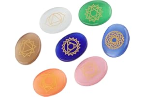 Hztyyier 7 Piezas Juego de Piedras de Chakra Diferentes Materiales Chakra Piedras Grabado Espiritual Curación Meditación Piedras para pequeñas Reiki Equilibrio Set Piedras Chakras