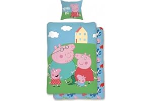 ARLIS Juego de funda nórdica Peppa Pig – 1 funda nórdica + 1 funda de almohada – 100% algodón (juego de cama Peppa Pig, 140 x 200 cm)