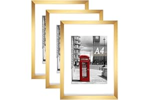 Scholar Tree Gold Picture Frame A4 with Mount,Set of 3,A4 Frame,A4 Picture Frame,Freestanding and Wall Mountable