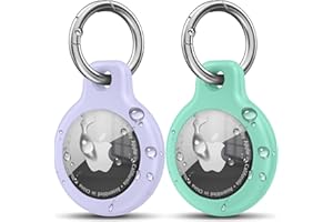 AMCC Keyring for Airtag Holder TPU Case, Ultra-Slim Waterproof Protective Airtags Case Tracker Cover Key Ring Compatible with Apple New Airtag Dog Collar (Mint+Purple)