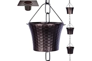 Aseneat Aluminium-Regenketten-Set, 2.6 m, Regenketten für Dachrinnen mit Adapter, Abfluss mit Regenkettenverankerungsstahl, 14 Tassen, 1 Haken, Dachrinnen-Fallauslauf, Gartendekoration (Kaffee)