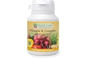 HEALTH LEADS ...WORKING WITH NATURE Vitamin K Complex High Strength Food Supplement 450µg x 90 Capsules, Magnesium Stearate Free, Vitamin K contributes to The Maintenance of Normal Bones & Normal Blood clotting, Made in Wales