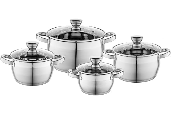 FLORINA Kastrullset OLIVER | 4-delars set | Rostfritt stål 18/0 | Härdade glaslock | Passar induktion, gas, elektrisk, keramik