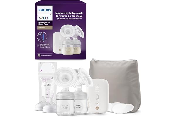 Philips Avent - Tire-lait électrique double, qualité hospitalière et moteur rechargeable, inspiré par la tétée naturelle de bébés, trousse de transport, modèle SCF398/31