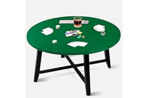 Fayavoo Felt Card Game Tablecover Round Tablecloth Poker Table Cover Elastic Fitted 36-48 Inches Game Table Topper Mat Round Card Game Table Cloth for Playing Cards Mahjong (Table Not Included)