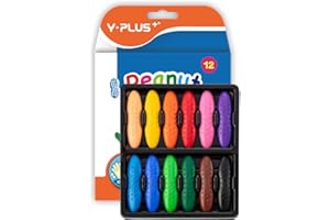 YPLUS Ceras de Colores para Niños, 12 Colores Brillantes y No Tóxicos - Suministros de Arte Lavables y Seguros para Colorear y Pintar, Fáciles de Agarrar