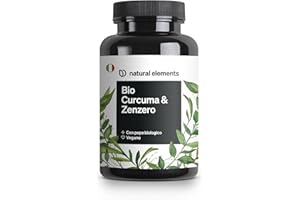 NATURAL ELEMENTS Bio Curcuma & Zenzero – 180 capsule – curcuma, zenzero e pepe biologici – con curcumina e piperina – ad alto dosaggio – prodotto e testato in laboratorio in Germania