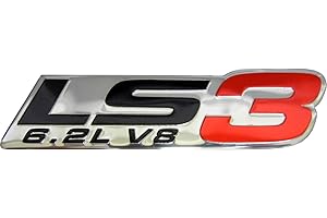 ERPART LS3 6.2L V8 Red Engine Emblem Badge Nameplate Highly Polished Aluminum Chrome Silver for GM General Motors Performance Chevy Chevrolet Corvette C6 ZR1 Camaro SS RS Pontiac G8 GXP Holden Vauxhall VXR8