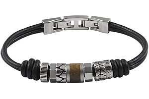 Fossil Necklace for Men Stainless steel and leather necklace