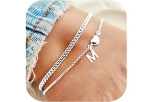 DORANA 2Pcs Anklets for Women Waterproof Ankle Jewelry Gift for Her Initial Foot Bracelet Birthday Gifts for Her Initial Foot Jewelry