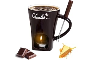 MEETOZ Porcelain Chocolate Fondue Mug with Forks, Chocolate Fondue Cup, Ceramic Butter Warmer Set,Chocolate Melting Mug for Date Night Birthday Wedding Gifts (Brown)