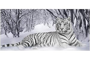 DCIDBEI DIY 5D pintura al oleo por numeros, diamond pintura de diamantes tigre tumbado sobre la nieve, punto de cruz kit bordado, para decoración de pared, 45 x 90 cm