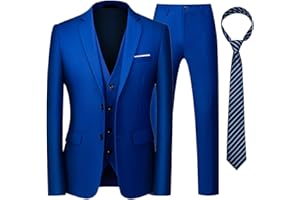 KUDORO Costume Homme 3 Pièces pour Mariage Business Slim Fit Smoking à Deux Boutons Blazer Veste et Pantalon Gilet avec Cravate
