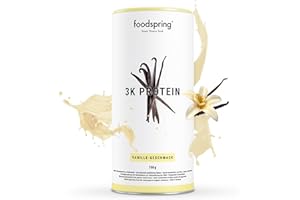 foodspring - 3K Proteína de Vainilla en Polvo 750g - Proteína multicomponente en polvo a base de suero de leche, caseína, proteína de huevo y BCAAs - Sin azúcar y alto contenido en proteínas