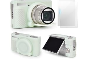 VOVMOEYA SX740 Camera Case Accessories Set[with 2 LCD Tempered Films],Silicone Protective Case Compatible with Canon PowerShot SX730 SX740 HS Digital Camera - Jelly Green