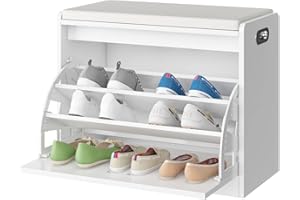 FirFurd Shoe Storage Bench Entryway Shoe Rack Shoe Cabinet with PU Leather Seat and Flip Drawer