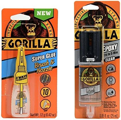 Gorilla Glue Combo Pack, including; Gorilla Epoxy, .85 oz., Clear &amp; Gorilla Super Glue Brush &amp; Nozzle, 10 g, Clear …
