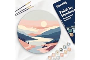 Figured'Art Peinture par Numéro Adulte sur Disque en Bois de 30cm de diamètre - Lever de soleil pastel - Kit de Loisir Créatif DIY Numéro d'Art Complet