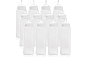 Bekith 12 Stück 500ml Quetschflasche Squeeze Condiment Flaschen Kunststoff Leere Spritzflasche mit Drehverschluss und Messung für Saucen Ketchup