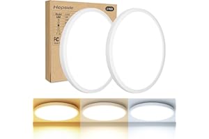hepside Lot de 2 Plafonnier LED, Luminaire Salle de Bain 18W 3000K/4000K/6500K Sélectionnable, Moderne Très mince éclairage de Plafond Etanche IP44, Facile à Installer Ø 22cm