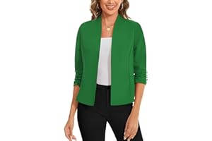 LADI TREND 3/4 Ruched Sleeve Open Front Cardigans Blazer Front Lined Womens UK Regular Fit Blazers Crop Shrug Jackets Smart Cover Up Stretch Outerwear Top Runs Small