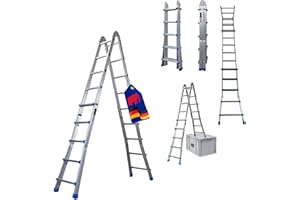 ‎PROREGAL PROREGAL Sprossen-Mehrzweckleiter Apollo 3-in-1 Aluminiumleiter 4x5 Sprossen bis zu 5m Höhe Traglast 150kg Silber Treppenleiter Multifunktionsleiter Klappleiter Teleskopleiter Stehleiter Anlegeleiter