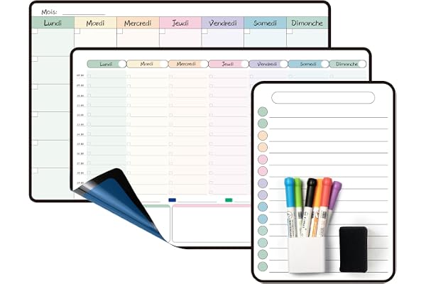 MCCORL Calendrier Adhesif Tableau blanc Planning Mural, Planificateur Mensuel et Semainer effaçable parfait pour Planification des Tâches, Organiseur Hebdomadaire Repas familial - en Français
