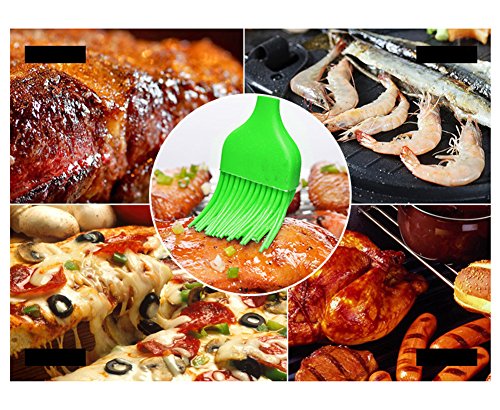 WOSON 5Pcs BBQ Grill Zubehör Set – 4x Silikon Backpinsel / Grillpinsel (21*3.5cm) + 1x Küchenzange / Grillzange aus Edelstahl mit Silikon 27cm für Kochen, Grillen, Backen und Servieren - 5