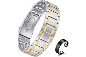 Vicmag 3X Magnetic Bracelet for Men Pure Titanium Bracelet 3500 Gauss Ultra Strength Magnets Adjustable Wristband with Adjustment Tool & Gift Box (Pure Titanium Silver Gold)