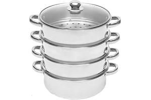 CHERIPOLI 3/5 Etagen Dampfkocher Dampfkochtopf stapelbar Dampfgarer, Edelstahl Dampftopf Steamer Set Silber, für Gemüse Fisch Suppe Knödel (5-stufiger26cm)