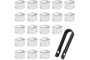 Icywink 20 Stück Universal Mutternabdeckungen, 17 mm Galvanisierte Sechseckige Radmuttern-SchutzabdeckungenUniversal Reifen Mutter, Radbolzen Kappen, Rad Mutter Cap Silberfarbenem Chrom