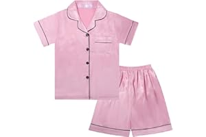 Risipu Silk Pyjamas Kids Set Unisex Short Sleeve Girls Pyjamas Solid Color for Kids