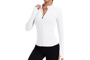 Tisfeer Chaqueta deportiva para mujer, chaqueta de manga larga, deportiva, camiseta de gimnasio, yoga, fitness, parte superior, ligera, con orificio para el pulgar y bolsillos