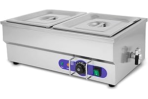 vertes Food Warmer, Buffet Warmer, Heat Container for Food, Electric, 1500 W, Made of Stainless Steel (including 2 x 1/2 GN Containers with Lid for 2 x 6 L, Drain Tap, Bain Marie Water Bath,