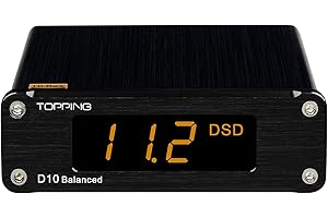 TOTAUDIO TOPPING D10B DAC symétrique équilibré Hi-Res Compact, ES9038Q2M, interface USB XMOS XU208, PCM 32bit 384kHz et DSD256 Noir